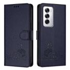 For OPPO Reno12 Global Cat Rat Embossed Pattern RFID Leather Phone Case with Lanyard(Blue) - 2