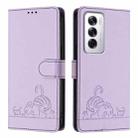 For OPPO Reno12 Global Cat Rat Embossed Pattern RFID Leather Phone Case with Lanyard(Purple) - 2