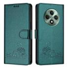 For OPPO Reno12 F Global Cat Rat Embossed Pattern RFID Leather Phone Case with Lanyard(Peacock Green) - 2