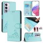 For OPPO A3 Pro 5G Global Cat Rat Embossed Pattern RFID Leather Phone Case with Lanyard(Mint Green) - 1