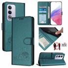 For OPPO A3 Pro 5G Global Cat Rat Embossed Pattern RFID Leather Phone Case with Lanyard(Peacock Green) - 1