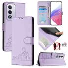 For OPPO A3 Pro 5G Global Cat Rat Embossed Pattern RFID Leather Phone Case with Lanyard(Purple) - 1