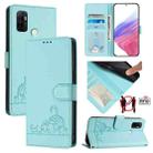 For OPPO A32 2020 4G / A53 2020 4G Cat Rat Embossed Pattern RFID Leather Phone Case with Lanyard(Mint Green) - 1