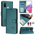 For OPPO A32 2020 4G / A53 2020 4G Cat Rat Embossed Pattern RFID Leather Phone Case with Lanyard(Peacock Green) - 1