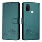 For OPPO A32 2020 4G / A53 2020 4G Cat Rat Embossed Pattern RFID Leather Phone Case with Lanyard(Peacock Green) - 2