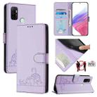 For OPPO A53s 4G / A33 2020 4G Cat Rat Embossed Pattern RFID Leather Phone Case with Lanyard(Purple) - 1