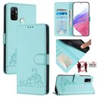 For OPPO A11s 4G Cat Rat Embossed Pattern RFID Leather Phone Case with Lanyard(Mint Green) - 1