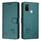 For OPPO A11s 4G Cat Rat Embossed Pattern RFID Leather Phone Case with Lanyard(Peacock Green) - 2