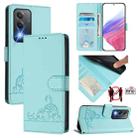 For OPPO K12x 5G Global Cat Rat Embossed Pattern RFID Leather Phone Case with Lanyard(Mint Green) - 1