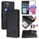 For OPPO K12x 5G Global Cat Rat Embossed Pattern RFID Leather Phone Case with Lanyard(Black) - 1