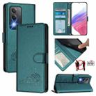 For OPPO K12x 5G Global Cat Rat Embossed Pattern RFID Leather Phone Case with Lanyard(Peacock Green) - 1