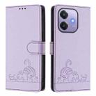 For OPPO A3x 5G Global Cat Rat Embossed Pattern RFID Leather Phone Case with Lanyard(Purple) - 2