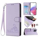 For OPPO F19 Pro / Reno5 F Cat Rat Embossed Pattern RFID Leather Phone Case with Lanyard(Purple) - 2