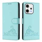 For OPPO Reno14 Pro 5G Global Cat Rat Embossed Pattern RFID Leather Phone Case with Lanyard(Mint Green) - 2