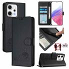 For OPPO Reno14 Pro 5G Global Cat Rat Embossed Pattern RFID Leather Phone Case with Lanyard(Black) - 1