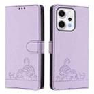 For OPPO Reno14 Pro 5G Global Cat Rat Embossed Pattern RFID Leather Phone Case with Lanyard(Purple) - 2