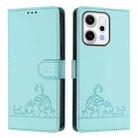 For OPPO Reno14 5G Global Cat Rat Embossed Pattern RFID Leather Phone Case with Lanyard(Mint Green) - 2
