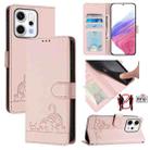 For OPPO Reno14 5G Global Cat Rat Embossed Pattern RFID Leather Phone Case with Lanyard(Pink) - 1