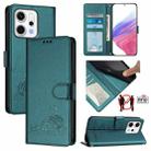 For OPPO Reno14 5G Global Cat Rat Embossed Pattern RFID Leather Phone Case with Lanyard(Peacock Green) - 1