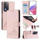 For OPPO A5 5G Global / A3 Pro 5G Global Cat Rat Embossed Pattern RFID Leather Phone Case with Lanyard(Pink) - 1