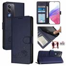 For OPPO A5 5G Global / A3 Pro 5G Global Cat Rat Embossed Pattern RFID Leather Phone Case with Lanyard(Blue) - 1