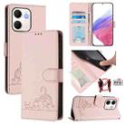 For OPPO A5x 4G Global / 5G Global Cat Rat Embossed Pattern RFID Leather Phone Case with Lanyard(Pink) - 1