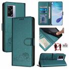 For Realme V23 Cat Rat Embossed Pattern RFID Leather Phone Case with Lanyard(Peacock Green) - 1