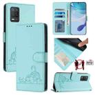 For Realme V13 5G / Q3 5G Cat Rat Embossed Pattern RFID Leather Phone Case with Lanyard(Mint Green) - 1