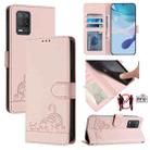 For Realme Q3i 5G Cat Rat Embossed Pattern RFID Leather Phone Case with Lanyard(Pink) - 1