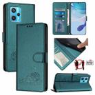 For Realme 9 Pro+ 5G Cat Rat Embossed Pattern RFID Leather Phone Case with Lanyard(Peacock Green) - 1