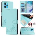 For Realme 9 4G Global Cat Rat Embossed Pattern RFID Leather Phone Case with Lanyard(Mint Green) - 1