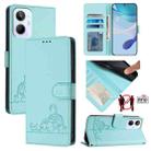 For Realme 10 4G Global Cat Rat Embossed Pattern RFID Leather Phone Case with Lanyard(Mint Green) - 1