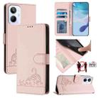 For Realme 10 4G Global Cat Rat Embossed Pattern RFID Leather Phone Case with Lanyard(Pink) - 1