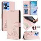 For Realme 9i 5G India Cat Rat Embossed Pattern RFID Leather Phone Case with Lanyard(Pink) - 1