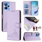 For Realme 9i 5G India Cat Rat Embossed Pattern RFID Leather Phone Case with Lanyard(Purple) - 1