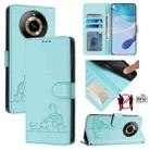 For Realme 11 4G Global Cat Rat Embossed Pattern RFID Leather Phone Case with Lanyard(Mint Green) - 1