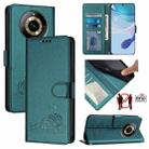 For Realme 11 4G Global Cat Rat Embossed Pattern RFID Leather Phone Case with Lanyard(Peacock Green) - 1