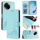 For Realme C67 5G India Cat Rat Embossed Pattern RFID Leather Phone Case with Lanyard(Mint Green) - 1