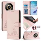 For Realme Narzo 60 Pro Global Cat Rat Embossed Pattern RFID Leather Phone Case with Lanyard(Pink) - 1