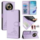 For Realme Narzo 60 Pro Global Cat Rat Embossed Pattern RFID Leather Phone Case with Lanyard(Purple) - 1