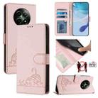 For Realme 12 5G Global Cat Rat Embossed Pattern RFID Leather Phone Case with Lanyard(Pink) - 1