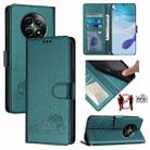 For Realme 12 5G Global Cat Rat Embossed Pattern RFID Leather Phone Case with Lanyard(Peacock Green) - 1