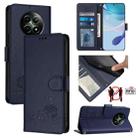 For Realme 12 5G Global Cat Rat Embossed Pattern RFID Leather Phone Case with Lanyard(Blue) - 1