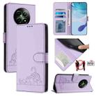 For Realme 12 5G Global Cat Rat Embossed Pattern RFID Leather Phone Case with Lanyard(Purple) - 1