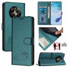For Realme 12+ 5G Global Cat Rat Embossed Pattern RFID Leather Phone Case with Lanyard(Peacock Green) - 1