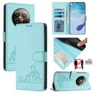 For Realme 12 Pro 5G Global Cat Rat Embossed Pattern RFID Leather Phone Case with Lanyard(Mint Green) - 1