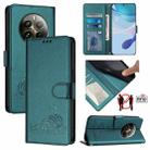 For Realme 12 Pro 5G Global Cat Rat Embossed Pattern RFID Leather Phone Case with Lanyard(Peacock Green) - 1