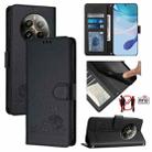 For Realme 12 Pro+ 5G Global Cat Rat Embossed Pattern RFID Leather Phone Case with Lanyard(Black) - 1