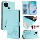 For Realme C20 / C11 2021 / C21 Cat Rat Embossed Pattern RFID Leather Phone Case with Lanyard(Mint Green) - 1