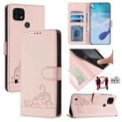 For Realme C20 / C11 2021 / C21 Cat Rat Embossed Pattern RFID Leather Phone Case with Lanyard(Pink) - 1